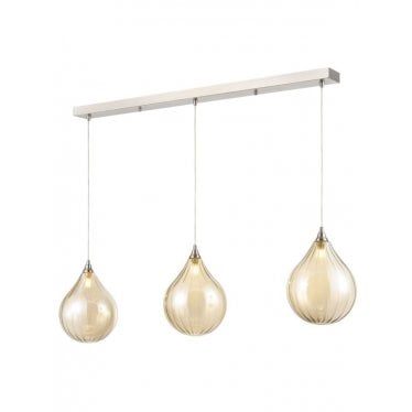 Perry 3 Light Bar Pendant - Satin Nickel & Amber Glass