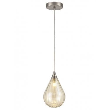 Perry Single Small Pendant - Satin Nickel & Amber Glass