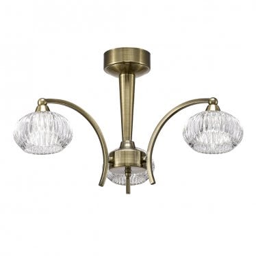 Ripple 3 Light Ceiling Fitting - Bronze & Ribbed Glass