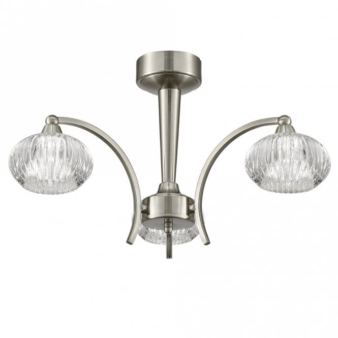 Franklite Franklite Ripple 3 Light Ceiling Fitting - Satin Nickel & Ribbed Glass