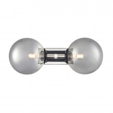 Stellar 2 Light IP44 Wall Light - Polished Nickel & Smoked Glass