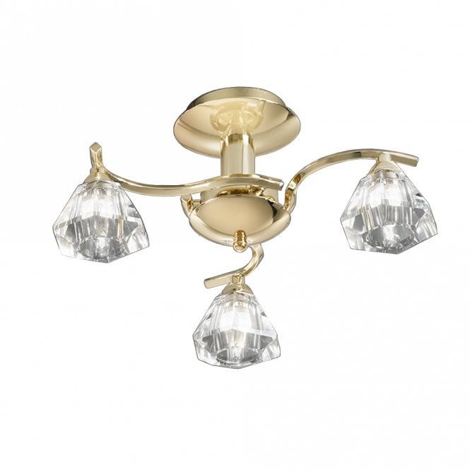 Franklite Franklite Twista 3 Light Flush Fitting - Brass & Crystal Glass