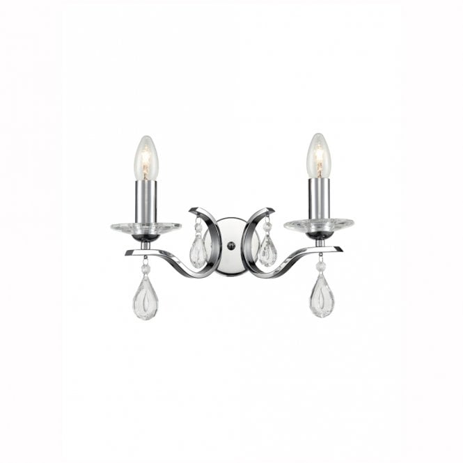 Franklite Franklite Willow 2 Light Wall Bracket - Chrome & Crystal Glass