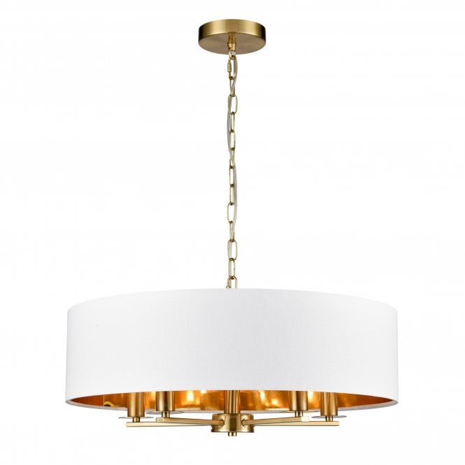 Franklite Franklite Windsor 5 Light Pendant - Aged Brass & Cream Shade