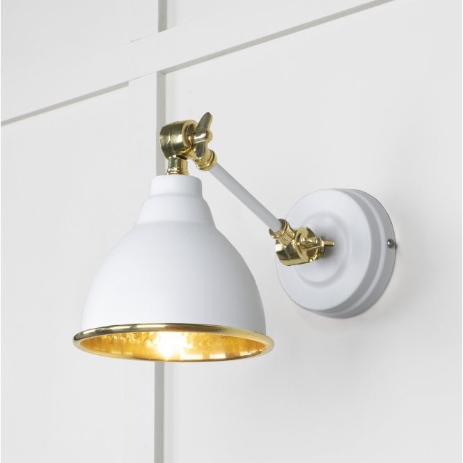 From The Anvil From The Anvil Hammered Brass Brindley Wall Light - Flock (Matt White)