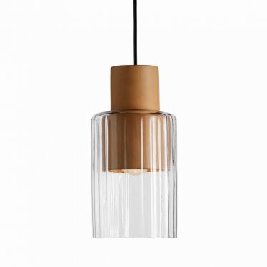 Barro Single Pendant - Natural Clay & Clear Glass