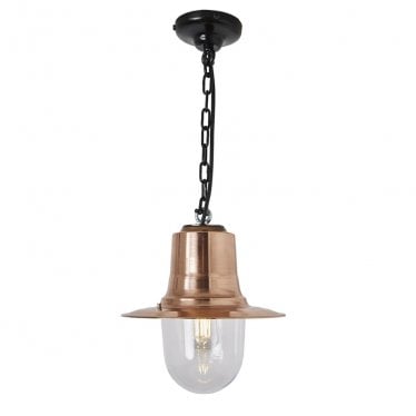 Copper Railway Style 0.33m Hanging Light With Chain - Copper & Galvanised Steel