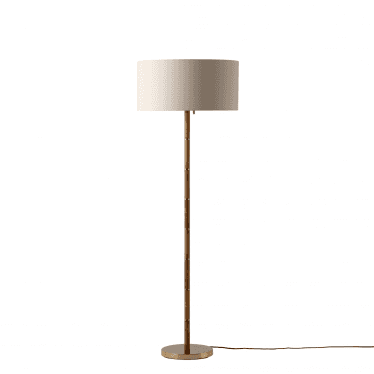 Disk Floor Lamp - Wooden & Brass with Cream Linen Shade