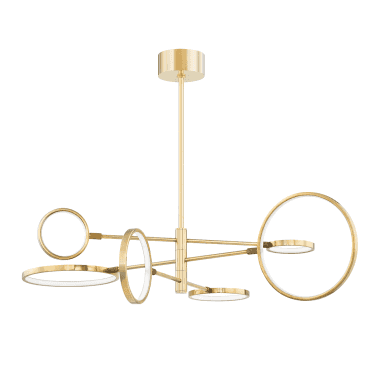 Saturn 6 Light LED Chandelier - Aged Brass