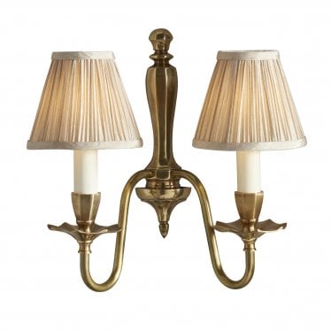 Asquith 2 Light Wall Light - Solid Brass & Beige Organza Shade