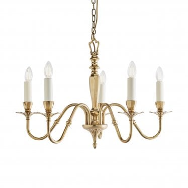 Asquith 5 Light Pendant - Solid Brass & Gloss Ivory Paint