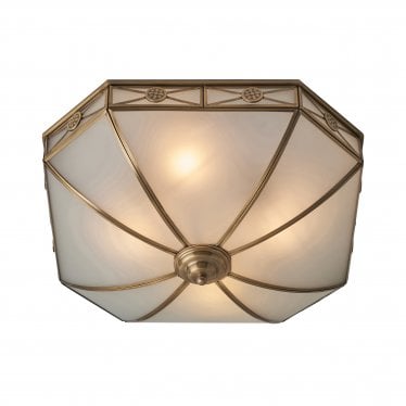 Bannerman 4 Light Flush Fitting - Antique Brass & Frosted Glass