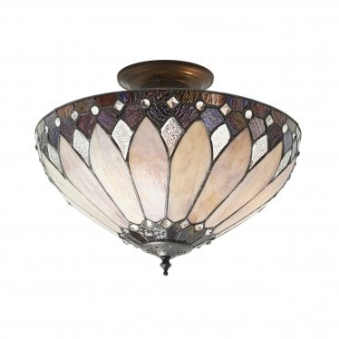 Brooklyn Medium 3 Light Semi-Flush Fitting - Tiffany Glass