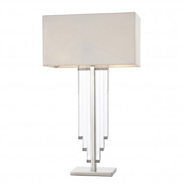 Crystal Cascade Table Lamp - Clear Crystal & Cream Shade