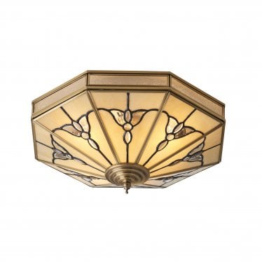 Gladstone 4 Light Flush Fitting - Tiffany Glass & Antique Brass