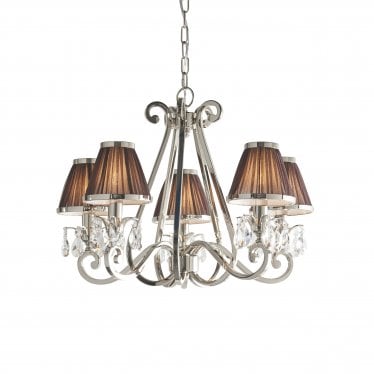 Oksana 5 Light Pendant - Nickel & Chocolate Shades