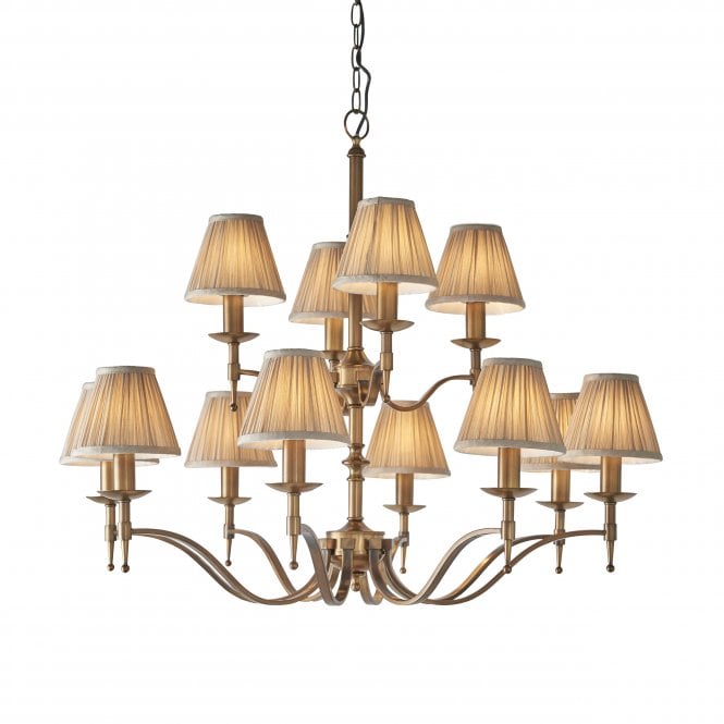 Interiors 1900 Interiors 1900 Stanford 12 Light Pendant - Antique Brass & Beige Organza Shades