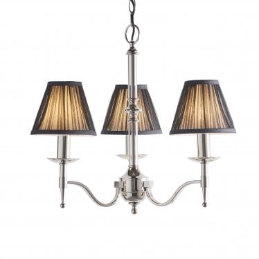 Stanford 3 Light Arm Pendant - Nickel & Black Organza Shades