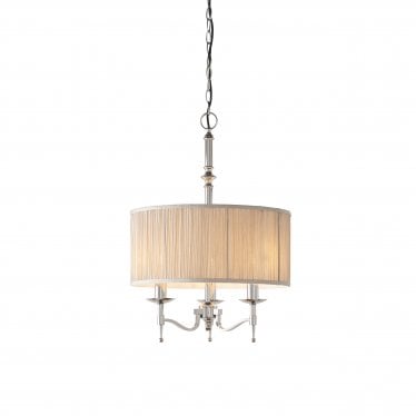 Stanford 3 Light Pendant - Nickel & Beige Organza Shade