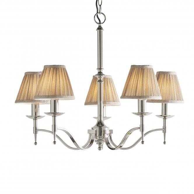 Interiors 1900 Interiors 1900 Stanford 5 Light Pendant - Nickel & Beige Organza Shades