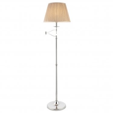 Stanford Swing Arm Floor Lamp - Nickel & Beige Shade