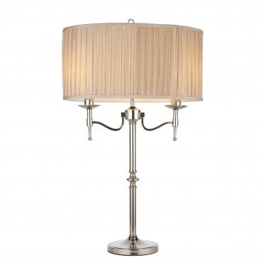 Stanford Table Lamp - Nickel & Beige Shade