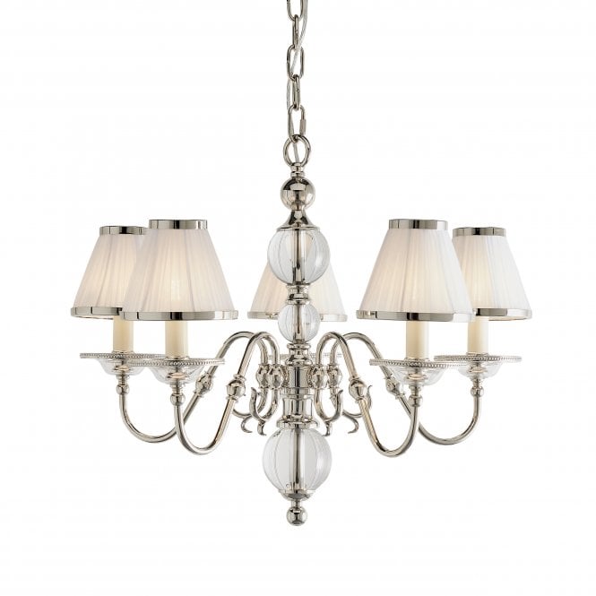 Interiors 1900 Interiors 1900 Tilburg 5 Light Pendant - Nickel & White Shades