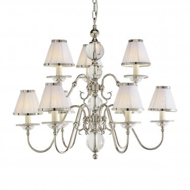 Tilburg 9 Light Pendant - Nickel & White Shades