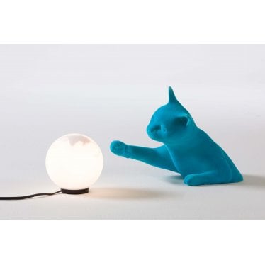 Maoo Cat Table Lamp - Light Blue Velvet