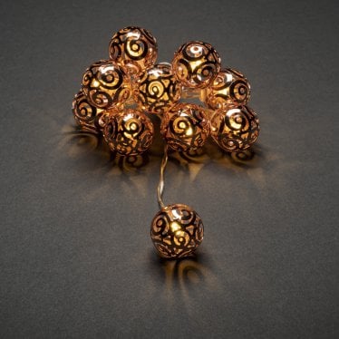 Festoon 0.9m Decorative Light Set - 10 LED Swirl Metal Balls - Copper - Battery Operated