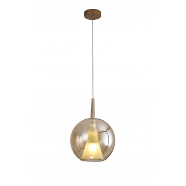 Elsa 1 Light Pendant - Round Shade - Bronze Glass With Frosted Inner Cone