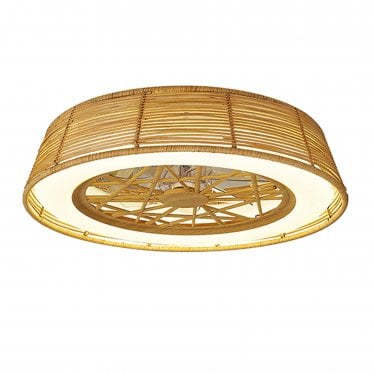 Indonesia 70W LED Dimmable Ceiling Light & Fan, Remote Controlled, Beige Rattan