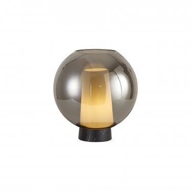 Nora 1 Light Ball Table Lamp - Black, Black Marble & Chrome Glass