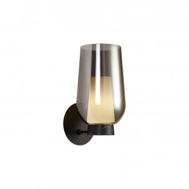 Nora 1 Light Wall Lamp - Black, Black Marble & Chrome Glass With Frosted Inner