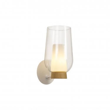 Nora 1 Light Wall Lamp - White, Wood & Clear Glass With Frosted Inner