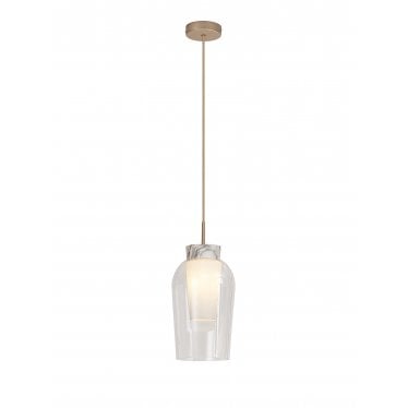 Nora Single Adjustable Pendant - Gold, White & Clear Glass With Frosted Inner