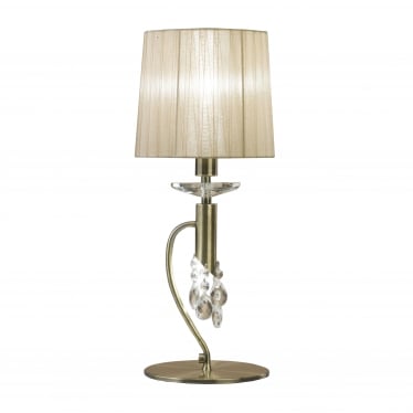 Tiffany 2 Light Table Lamp - Antique Brass With Soft Bronze Shade & Clear Crystal