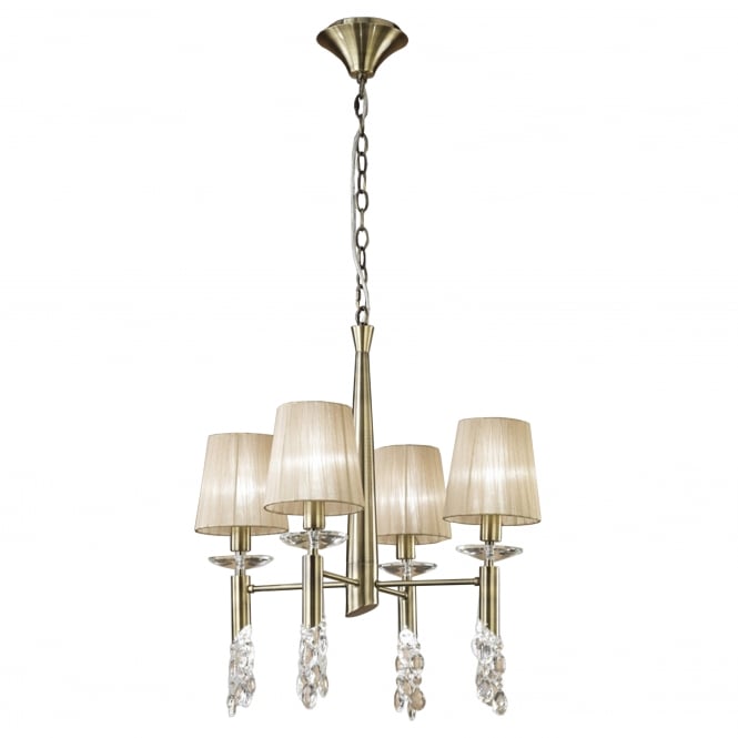 Mantra Mantra Tiffany 8 Light Adjustable Ceiling Pendant - Antique Brass With Soft Bronze Shades & Clear Crystal