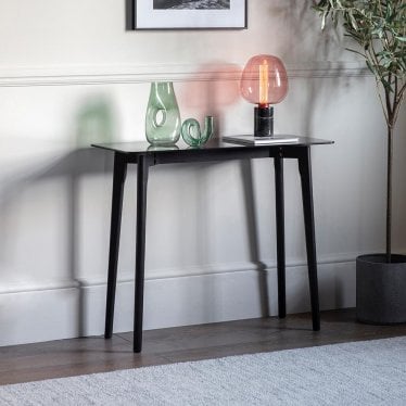 William Console Table - Black Stained Oak With Glass Top