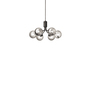 Apiales 6 Light Chandelier - Satin Black & Optic Smoked Glass