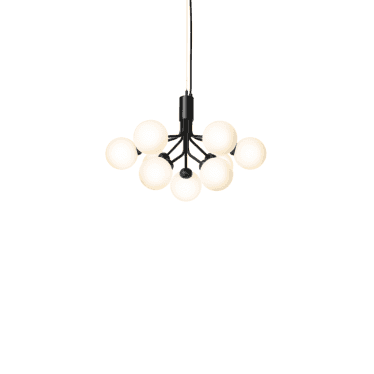 Apiales 9 Light Chandelier - Satin Black & Opal Glass