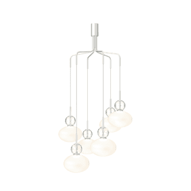 Rizzatto Cluster 6 Light Chandelier - Satin Silver & Opal Glass