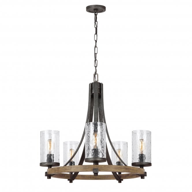 Quintiesse Quintiesse Angelo 5 Light Chandelier - Distressed Weathered Oak & Slate Grey Metal