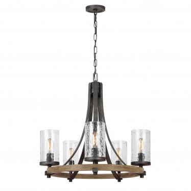 Angelo 5 Light Chandelier - Distressed Weathered Oak & Slate Grey Metal