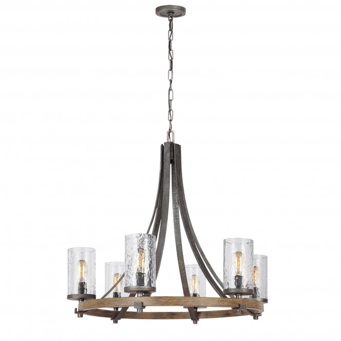 Quintiesse Quintiesse Angelo 6 Light Chandelier - Distressed Weathered Oak & Slate Grey Metal