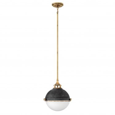 Fletcher 2 Light Pendant - Aged Zinc with Heritage Brass