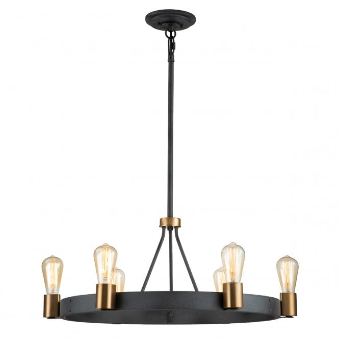 Quintiesse Quintiesse Silas 6 Light Pendant / Semi-Flush Fitting - Aged Zinc & Heritage Brass