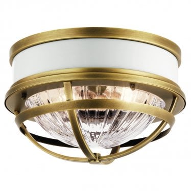 Tollis 2 Light Flush Fitting - Natural Brass & White