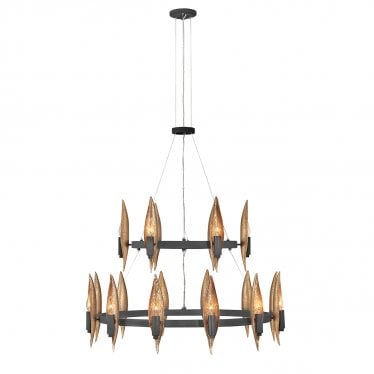 Willow 18 Light Chandelier - Carbon Black with Deluxe Gold