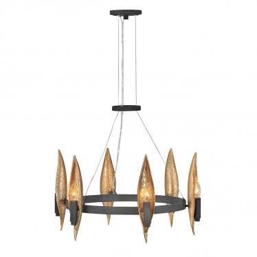 Willow 6 Light Chandelier - Carbon Black with Deluxe Gold